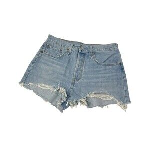 Levis Womens Shorts 30 Blue Premium Ribcage Button Fly Big E Cut Off Denim